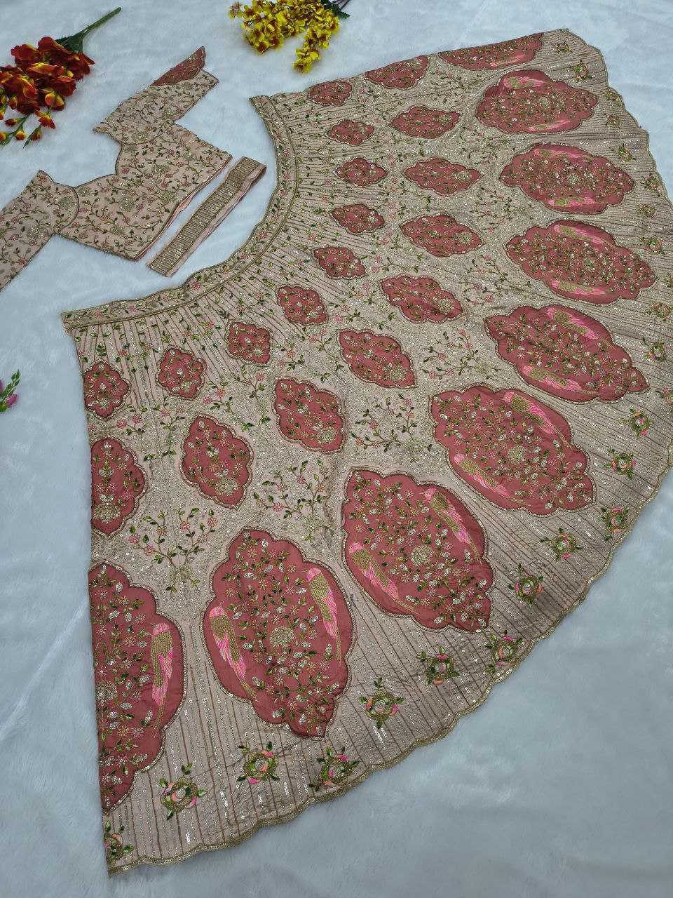 Slub Silk  Embroidered Lehenga